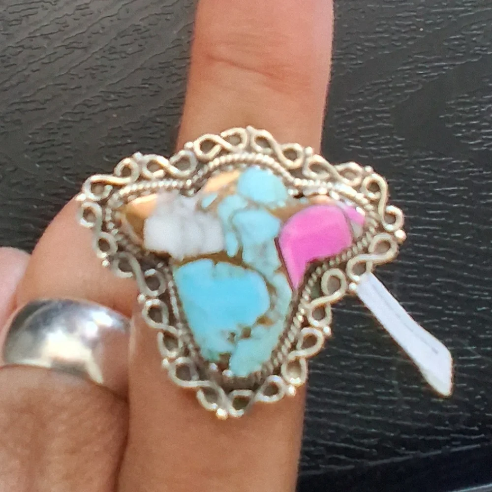 COTTON CANDY DAHLIA COW HEAD RING 925 STERLING SILVER ADJUSTABLE 6-8
